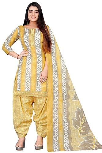 rajnandini women's yellow & white cotton printed unstitched salwar suit material (joplvsm5161)