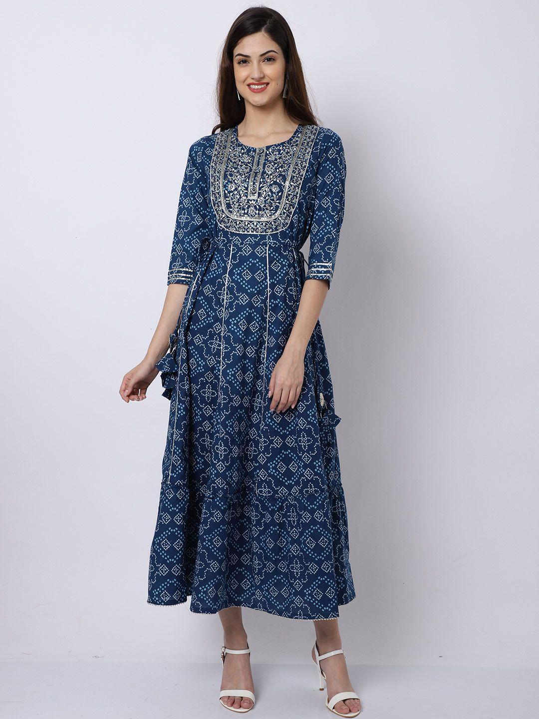 rajnandini women blue bandhani printed anarkali kurta