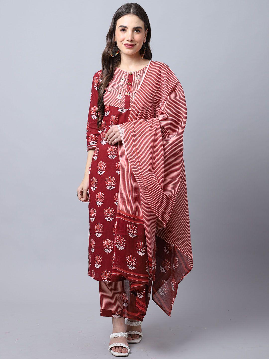 rajnandini women brown printed gotta patti pure cotton kurta with trousers & dupatta