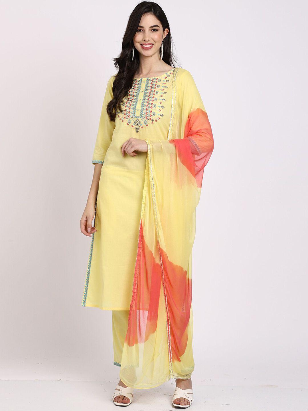 rajnandini women ethnic motifs embroidered pure cotton kurta with trousers & dupatta