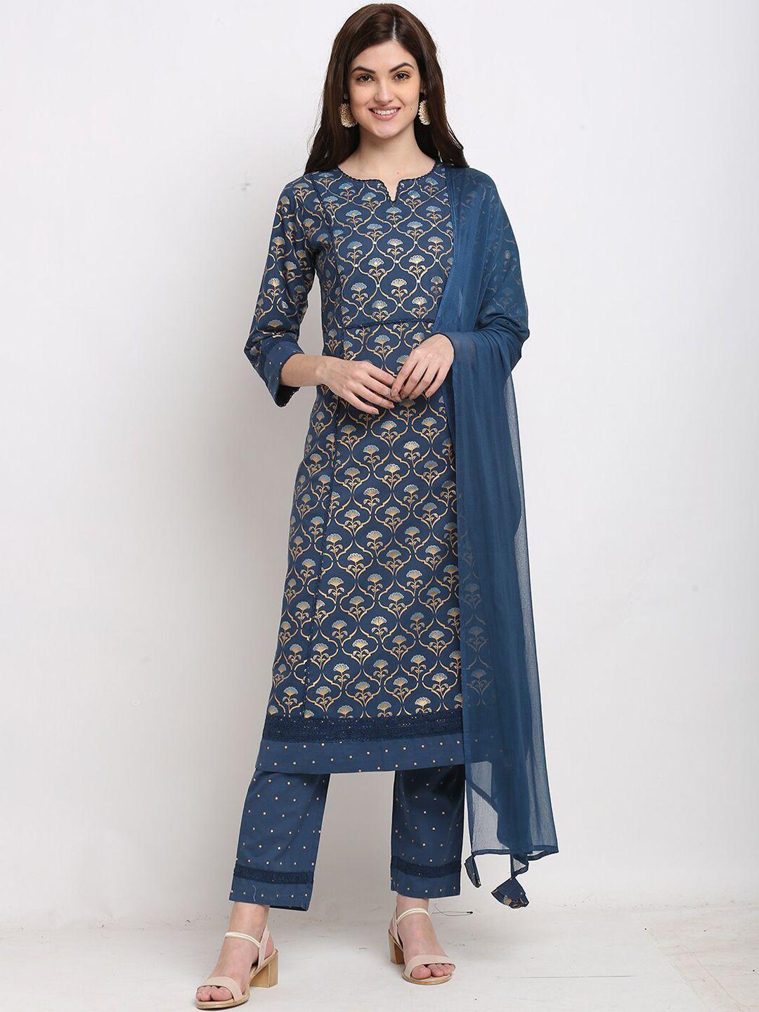 rajnandini women ethnic motifs printed panelled pure cotton kurta with trousers & dupatta