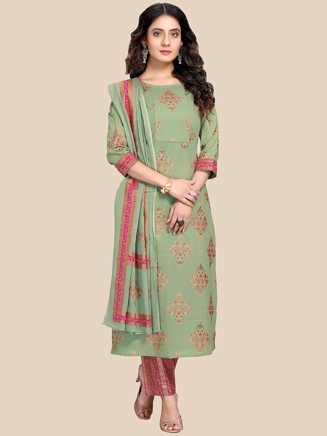 rajnandini women ethnic motifs printed pure cotton kurta with trousers & dupatta