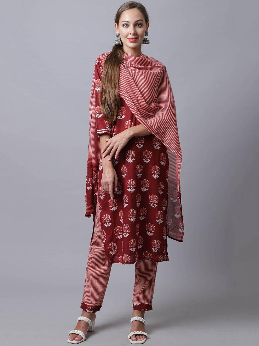 rajnandini women floral embroidered pure cotton kurta with trousers & with dupatta