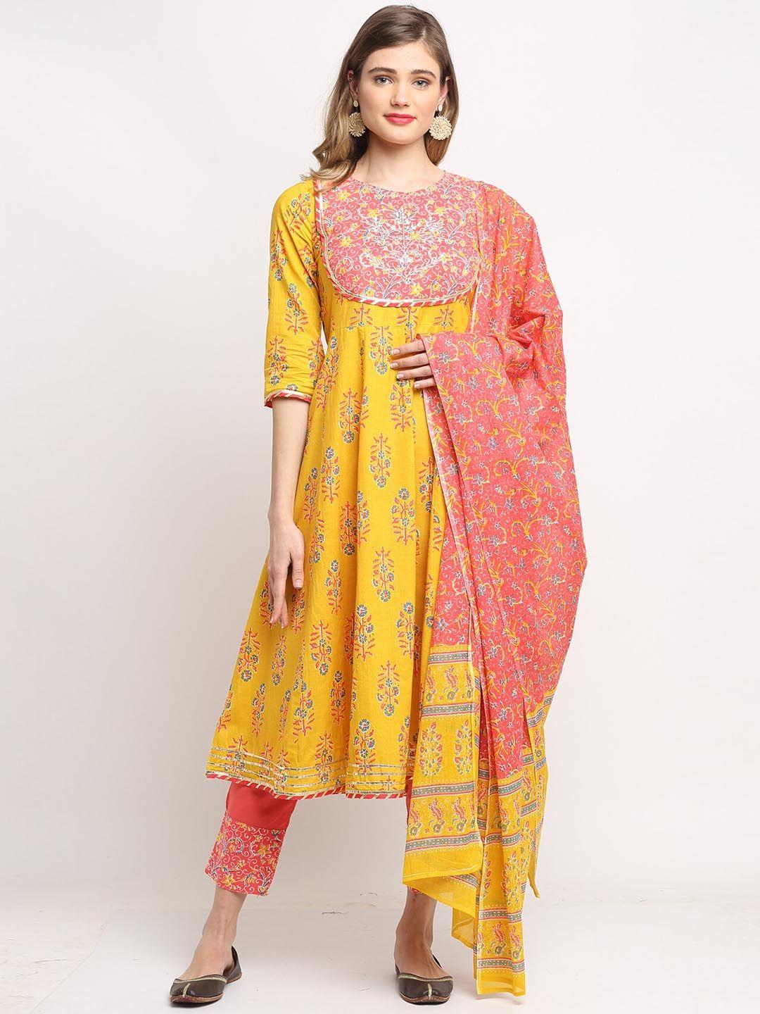 rajnandini women floral printed gotta patti pure cotton kurta with trousers & dupatta