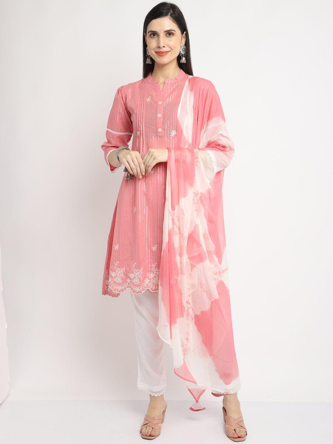 rajnandini women peach-coloured floral embroidered pure cotton kurta set