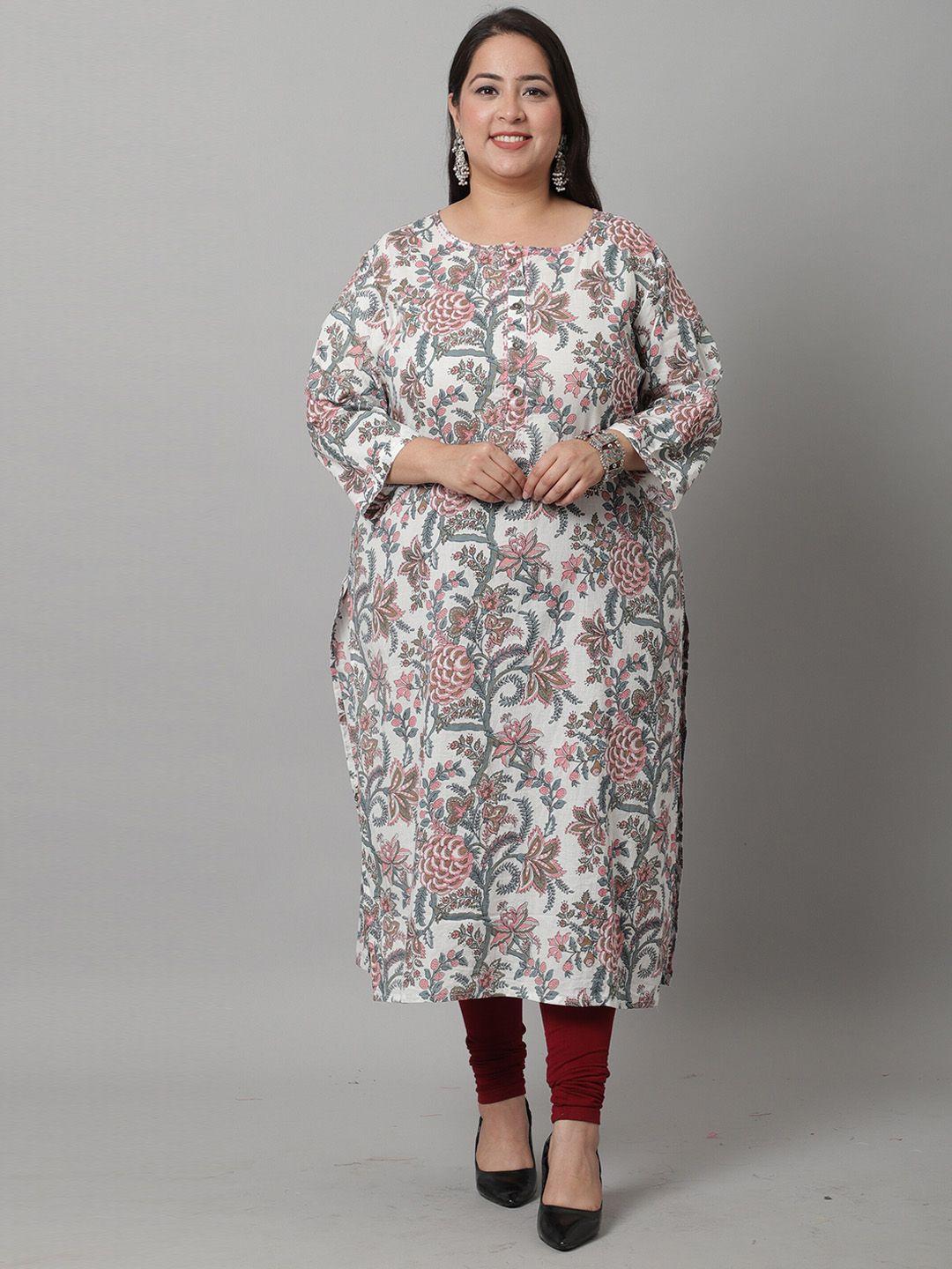 rajnandini women plus size white floral printed pure cotton kurta