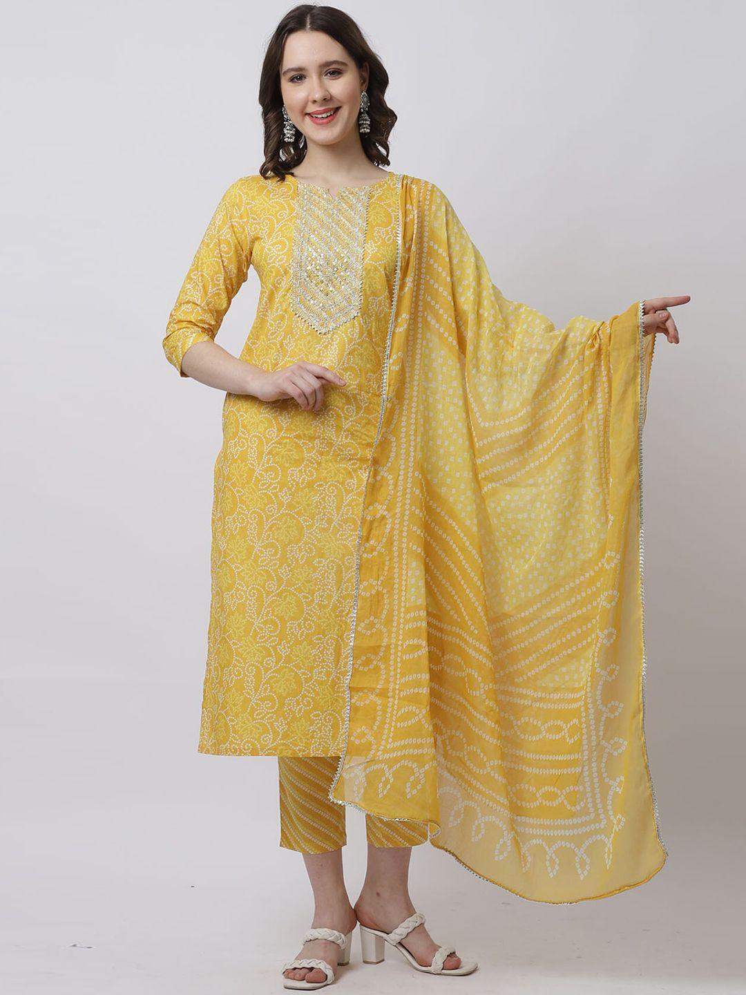 rajnandini women printed embroidered gotta patti pure cotton kurta with trousers & dupatta