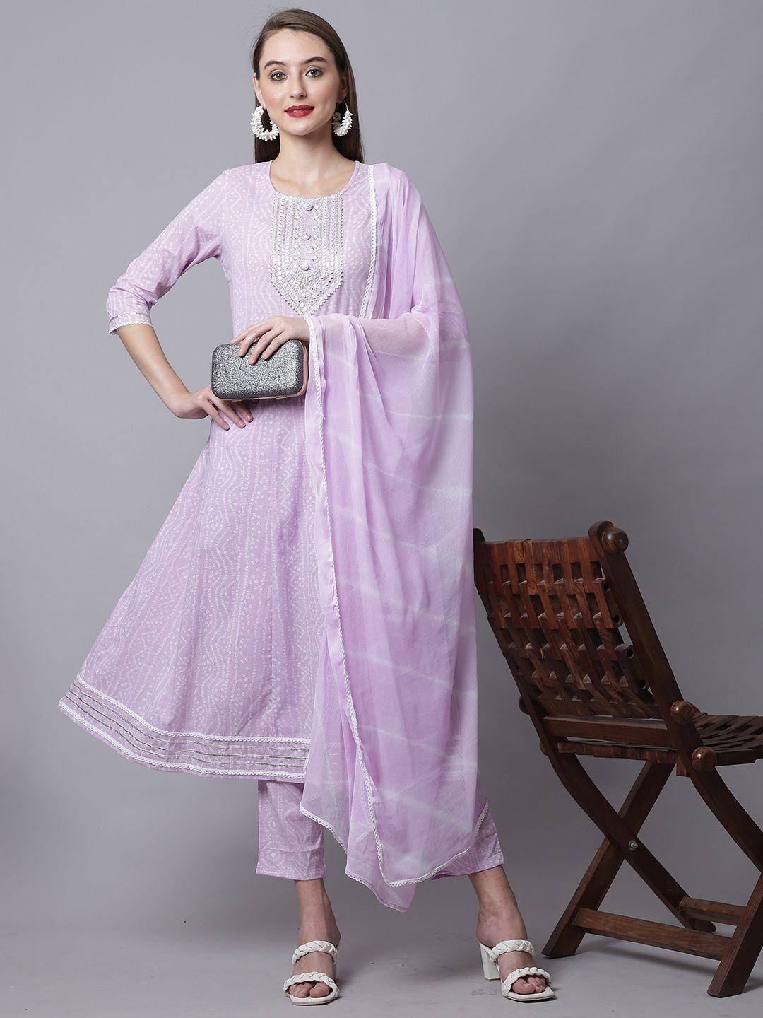rajnandini women purple embroidered pure cotton kurta with trousers & dupatta