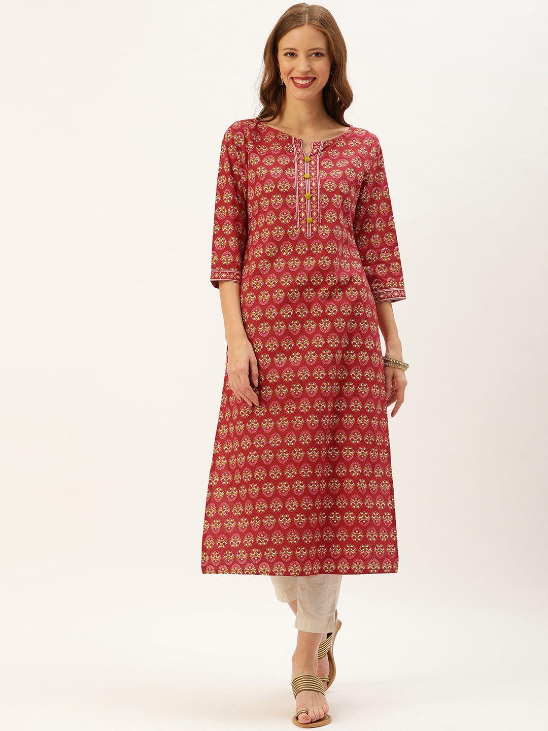 rajnandini women red & green printed a-line kurta