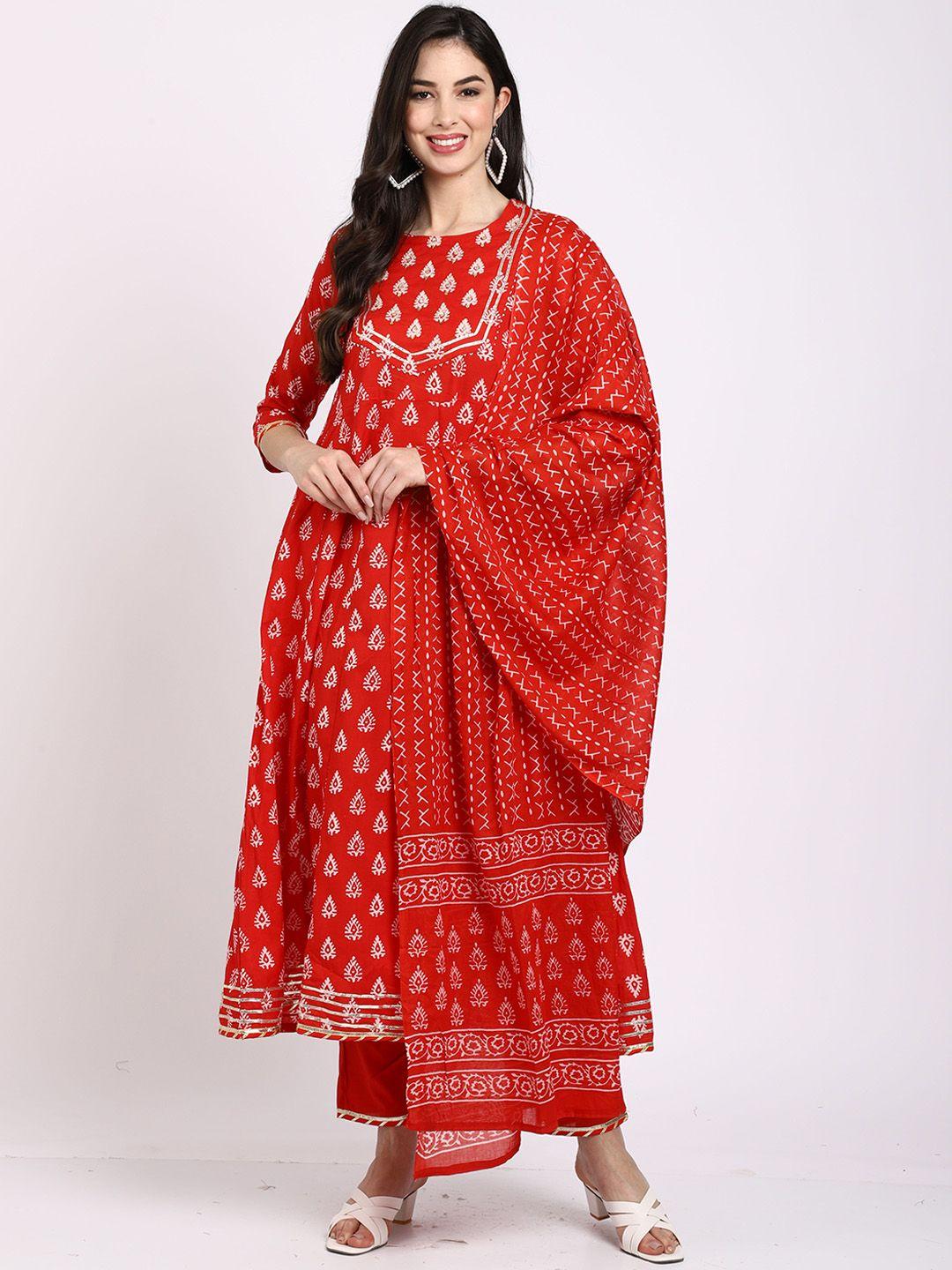 rajnandini women red ethnic motifs printed pure cotton kurta with trousers & with dupatta