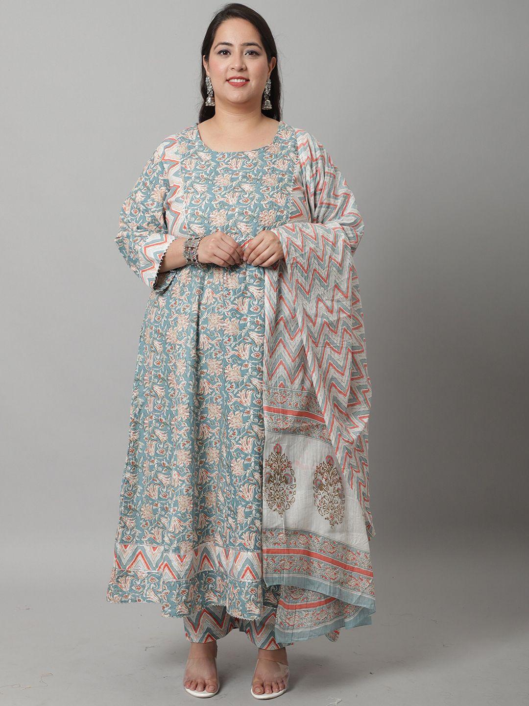 rajnandini women teal floral printed gotta patti pure cotton kurta with trousers & with dupatta