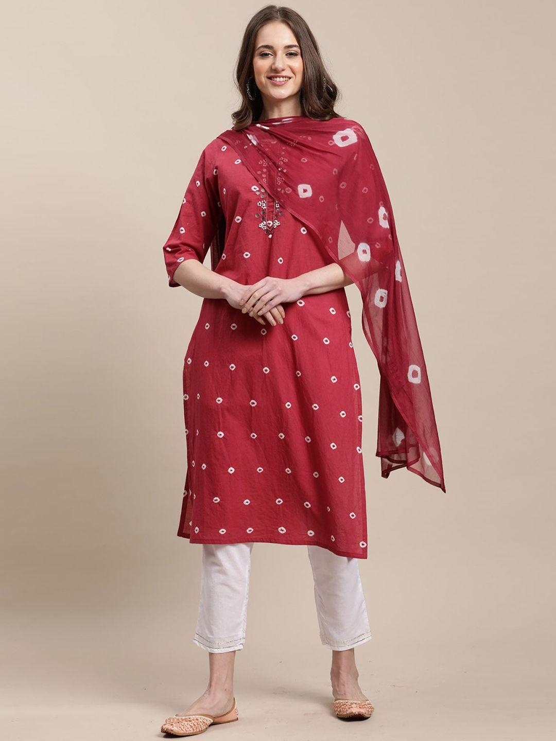 rajnandini women tie & dyed mirror work pure cotton kurta with trousers & dupatta