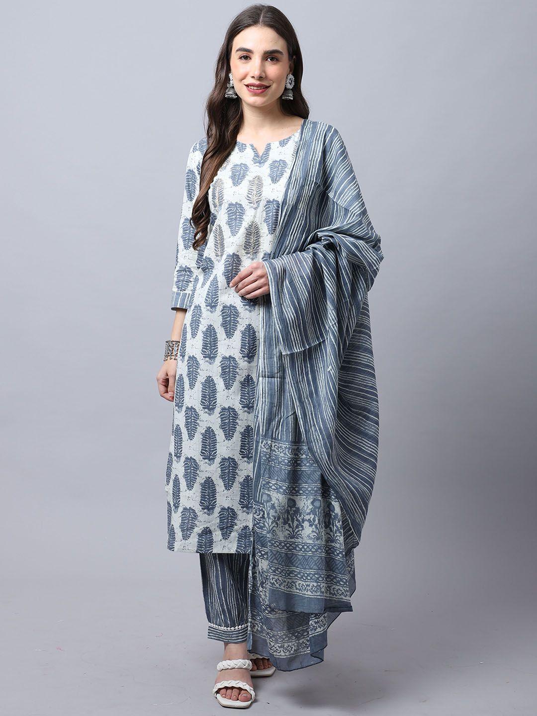 rajnandini women white ethnic motifs printed pure cotton kurta with palazzos & with dupatta