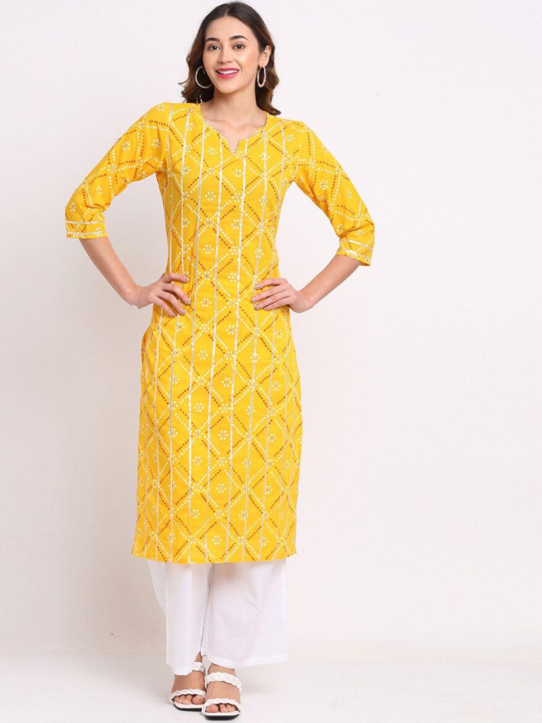 rajnandini women yellow bandhani printed pure cotton kurta with palazzos
