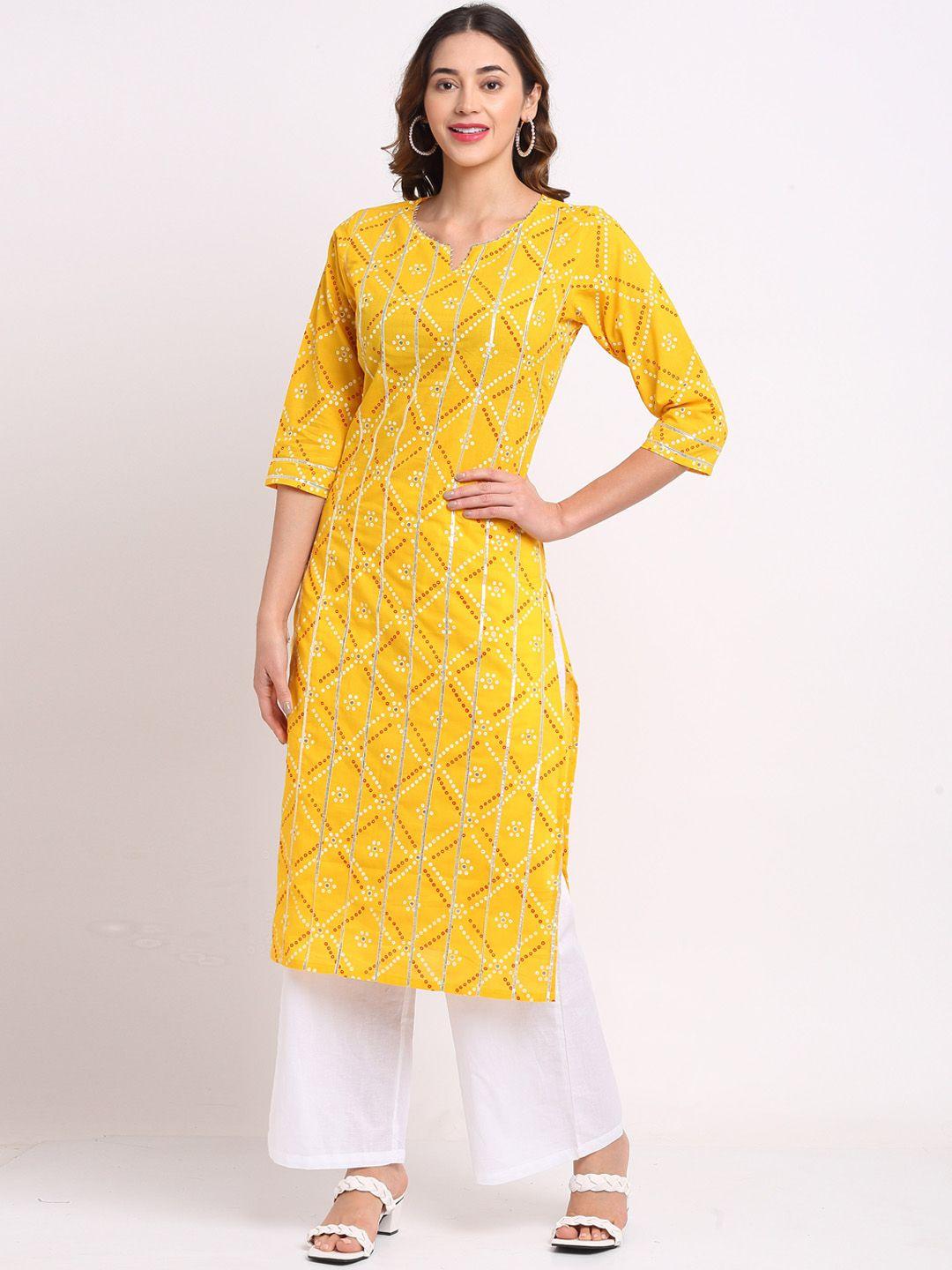 rajnandini women yellow printed regular pure cotton kurta with palazzos