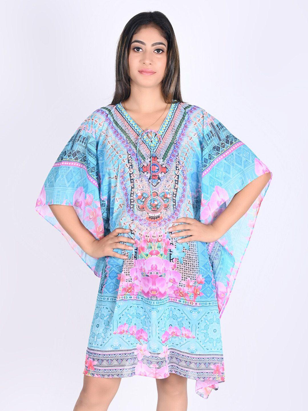 rajoria-instyle-blue-&-pink-ethnic-motifs-georgette-kaftan-midi-dress