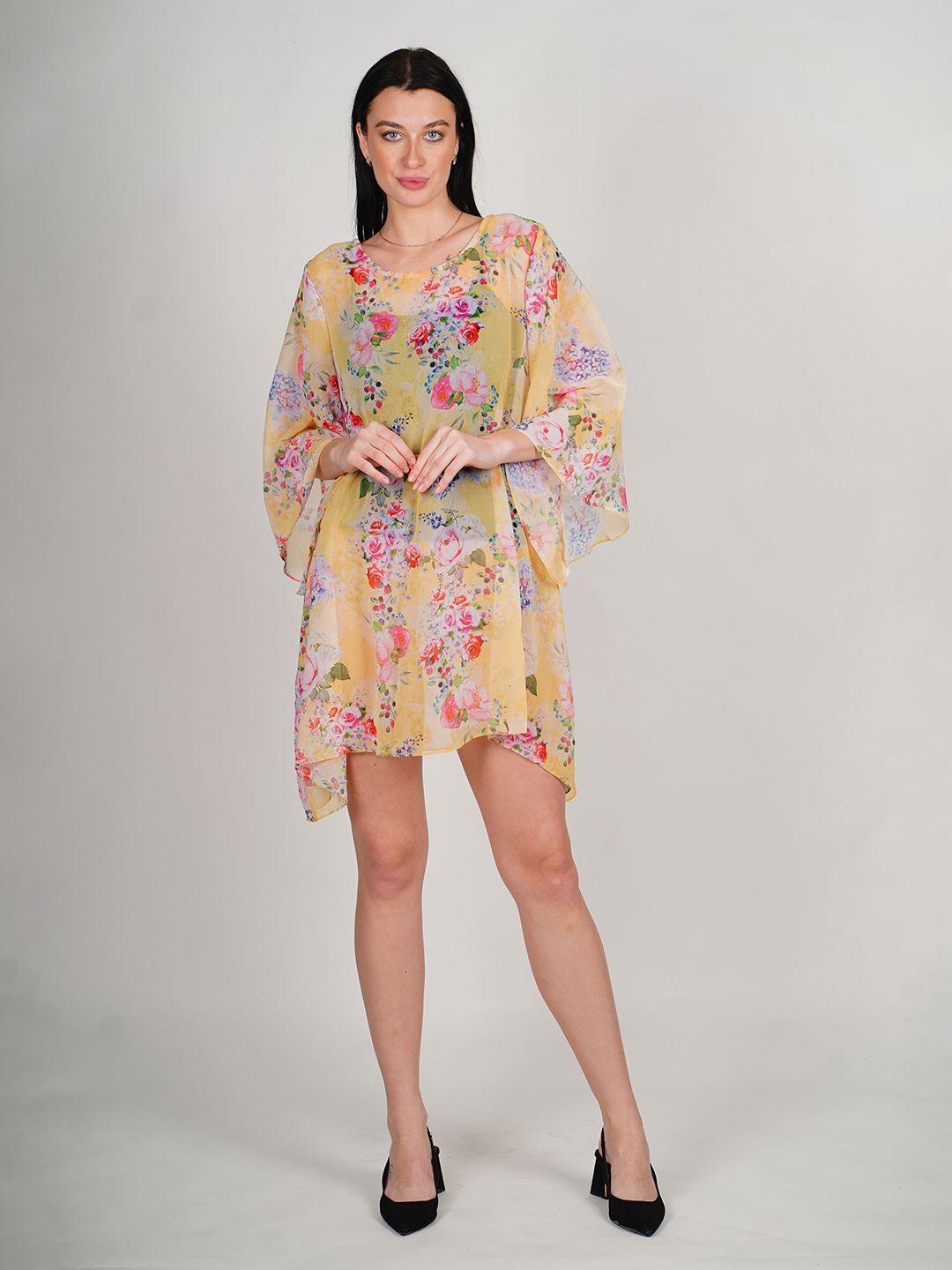 rajoria instyle floral print flared sleeve georgette kaftan dress