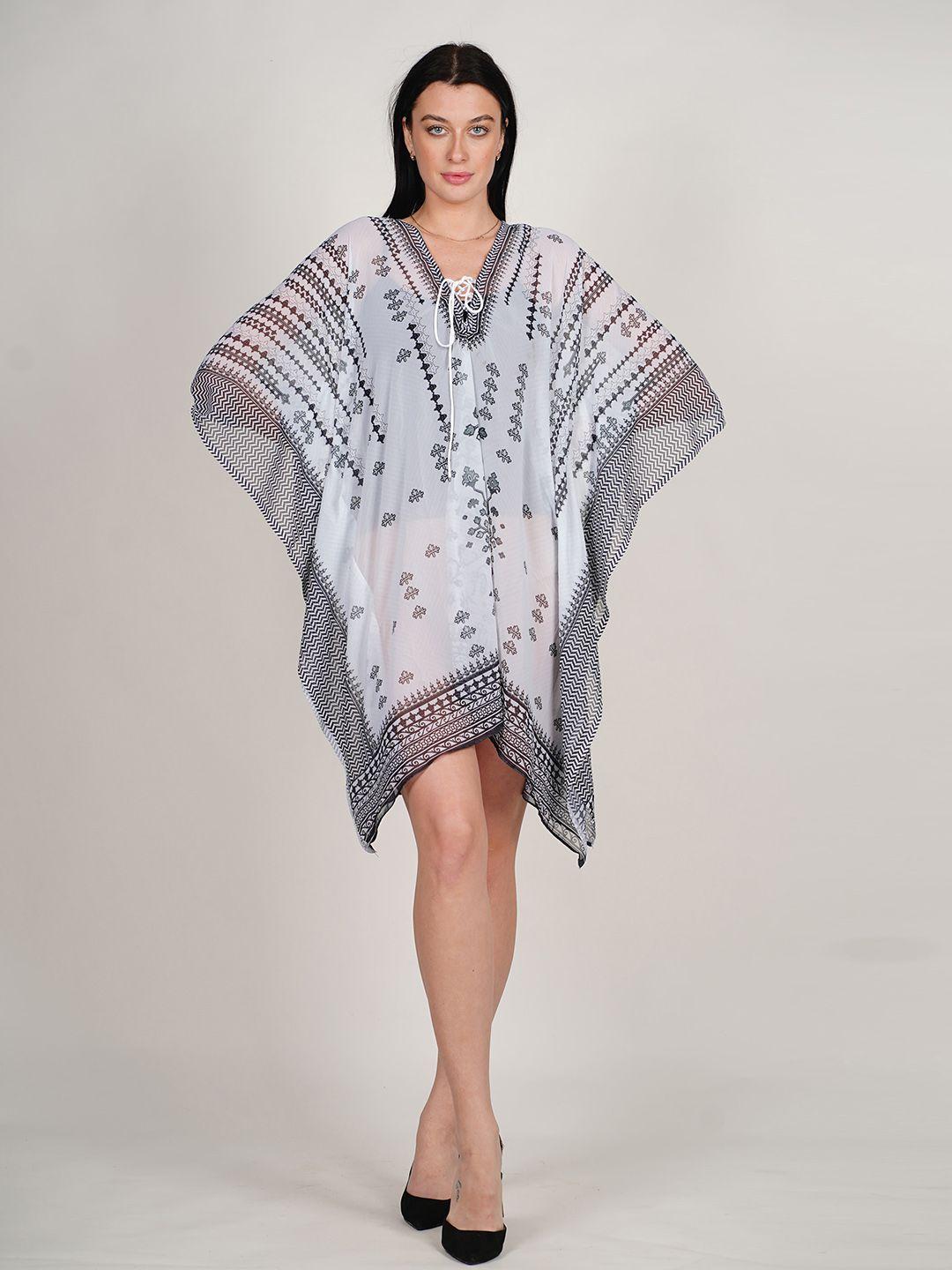 rajoria instyle floral print kimono sleeve georgette kaftan dress