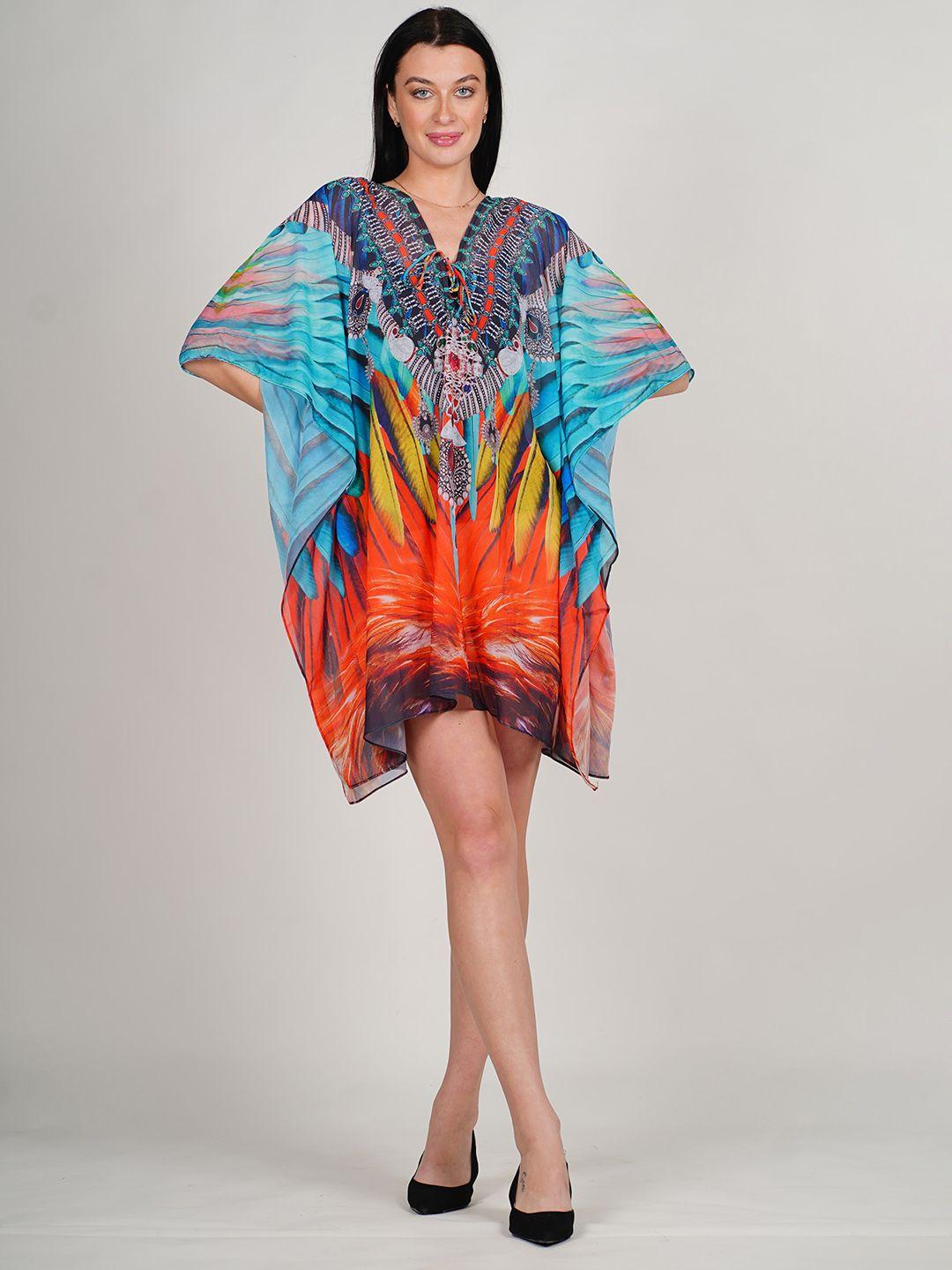 rajoria instyle print kimono sleeve georgette kaftan dress
