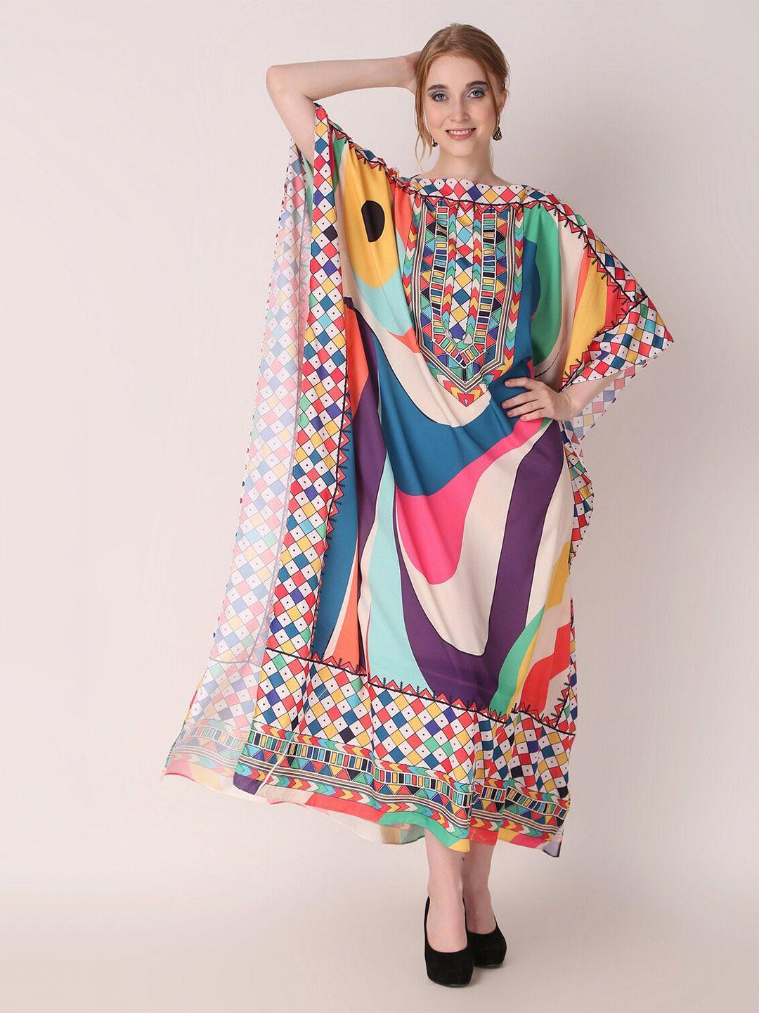 rajoria instyle abstract printed crepe kaftan maxi dress