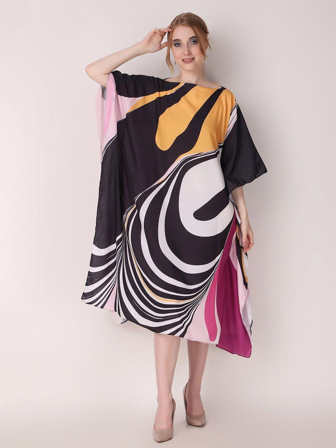rajoria instyle abstract printed crepe kaftan midi dress