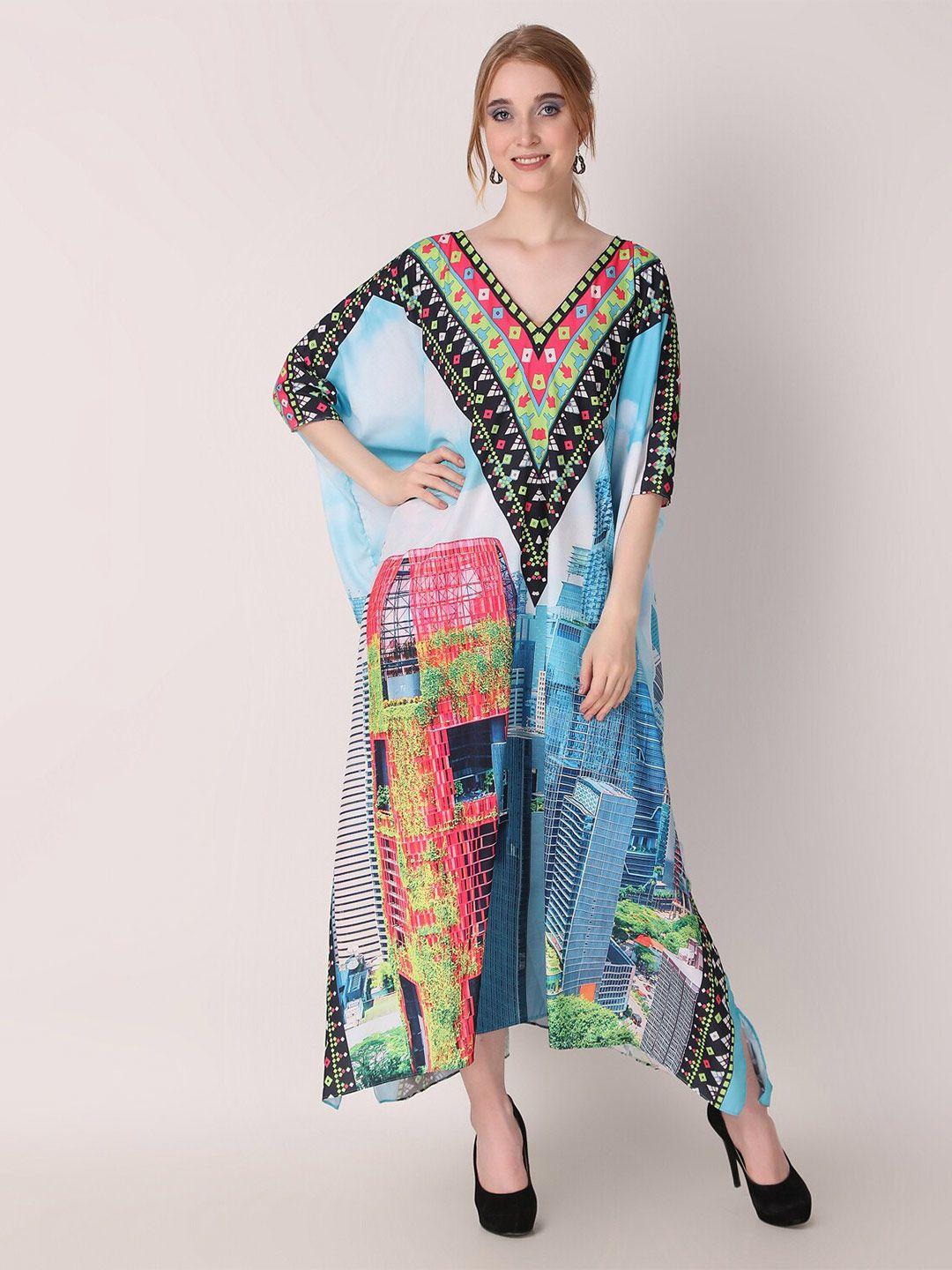 rajoria instyle abstract printed flared sleeves kaftan maxi dress