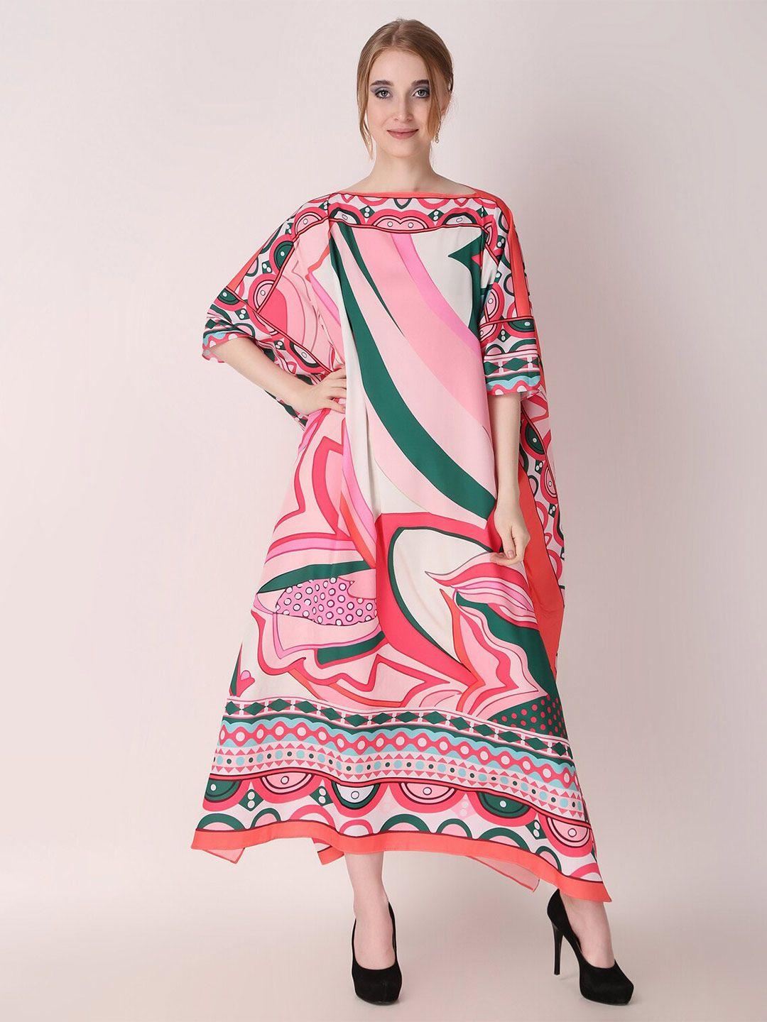 rajoria instyle abstract printed flared sleeves kaftan maxi dress