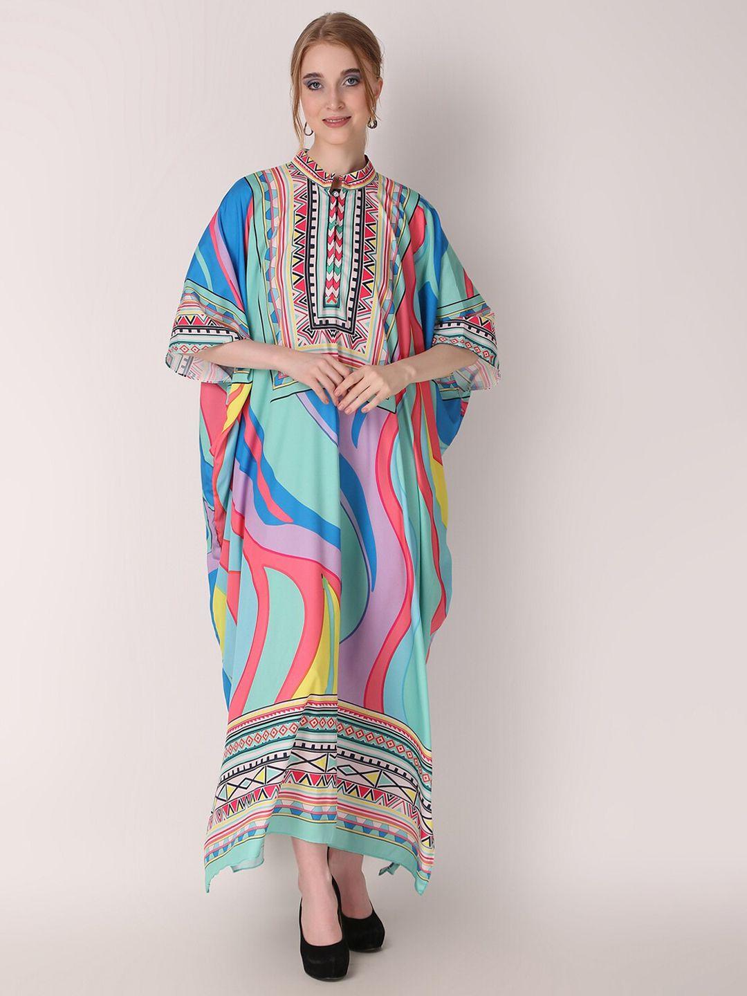 rajoria instyle abstract printed flared sleeves kaftan maxi dress