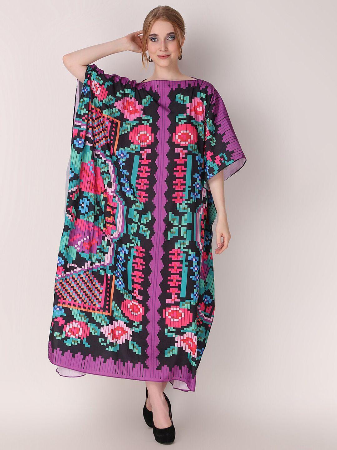 rajoria instyle abstract printed flared sleeves kaftan maxi dress