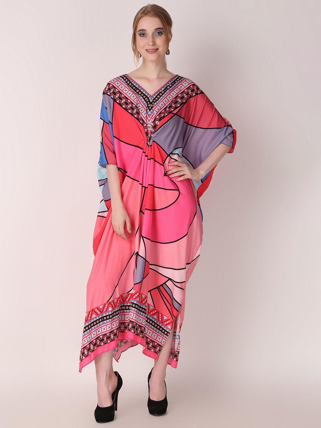 rajoria instyle abstract printed kaftan midi dress