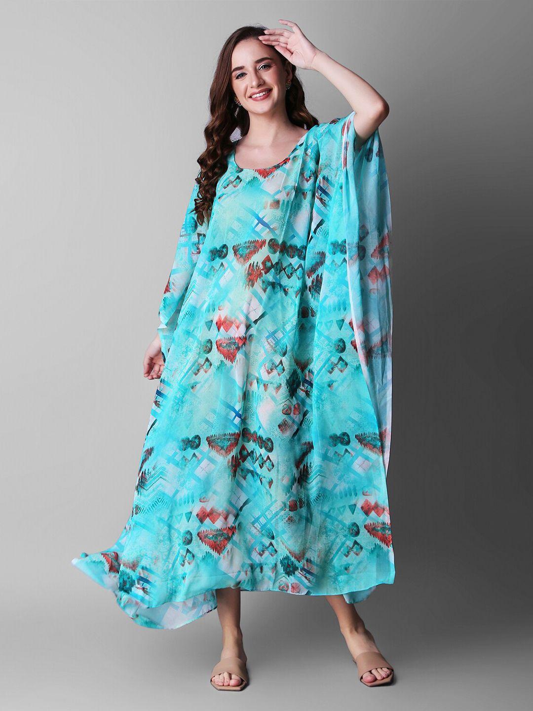 rajoria instyle abstract printed kimono sleeves georgette kaftan dress