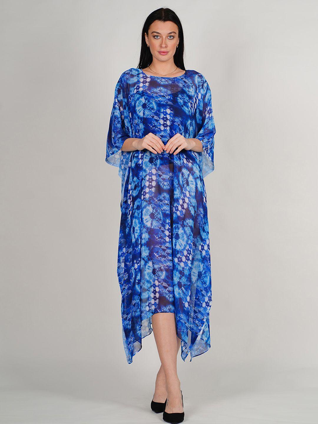 rajoria instyle abstract printed kimono sleeves georgette kaftan midi dress