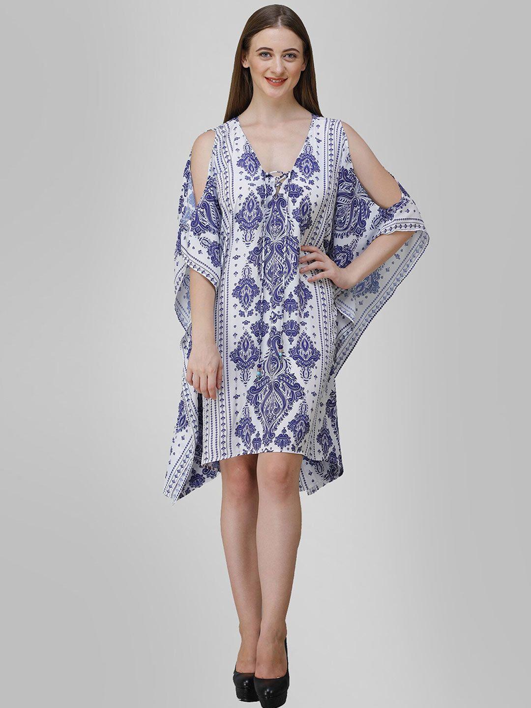 rajoria instyle blue & white georgette kaftan dress