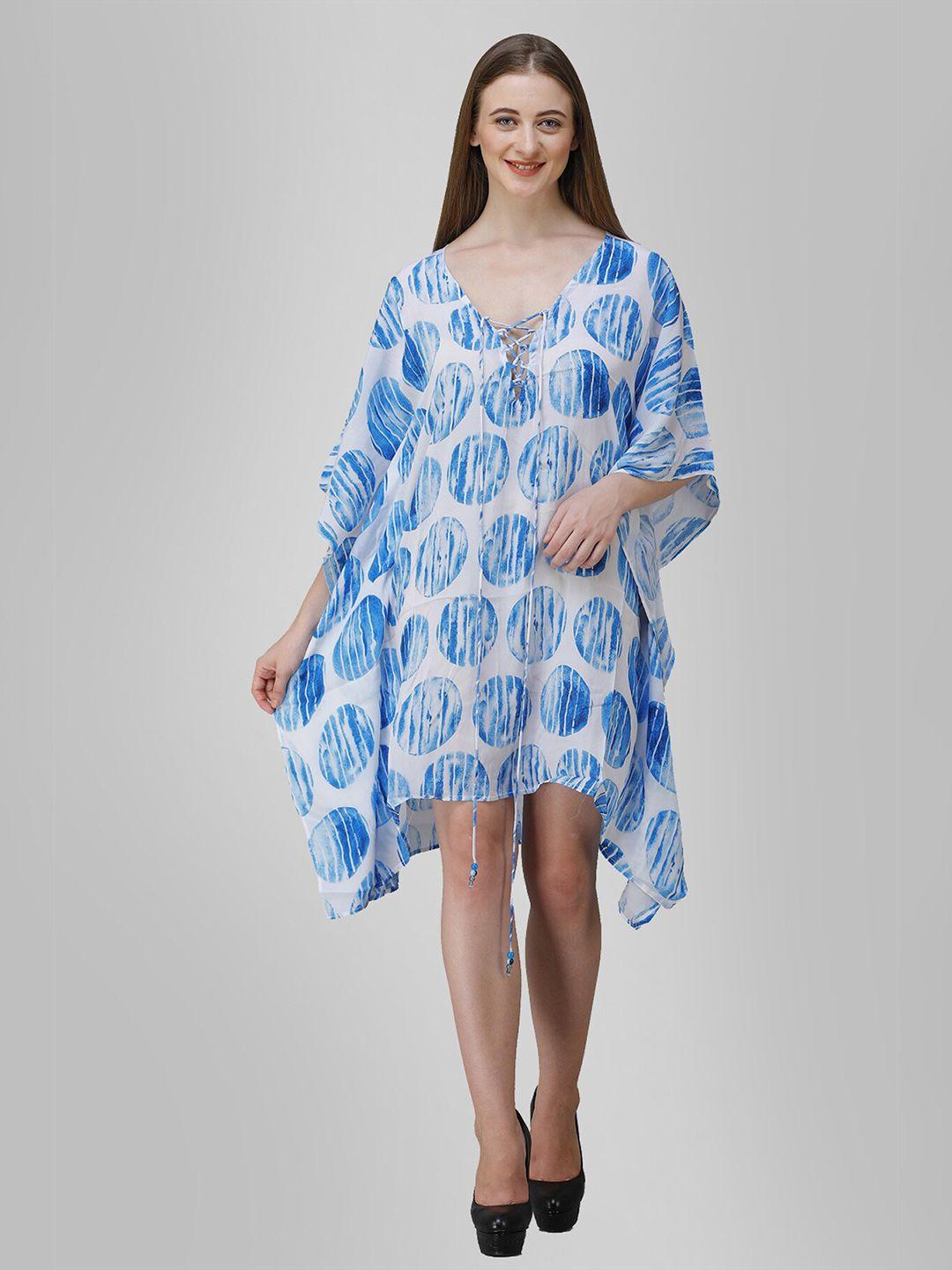 rajoria instyle blue & white georgette kaftan dress