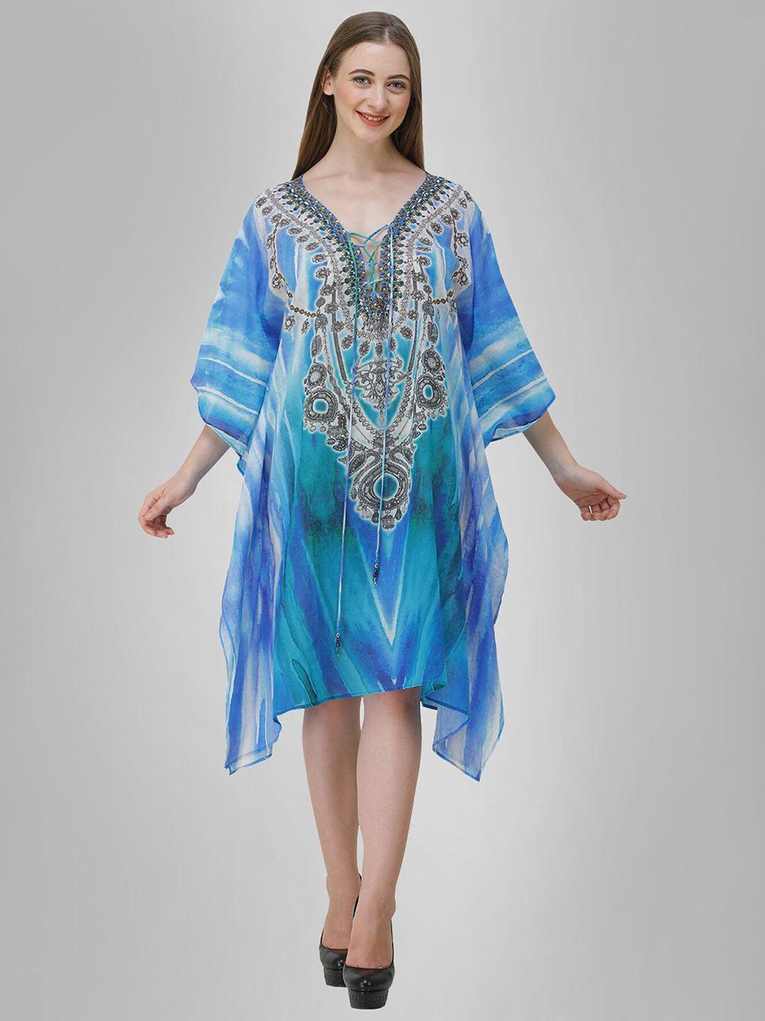 rajoria instyle blue ethnic motifs georgette ethnic kaftan dress