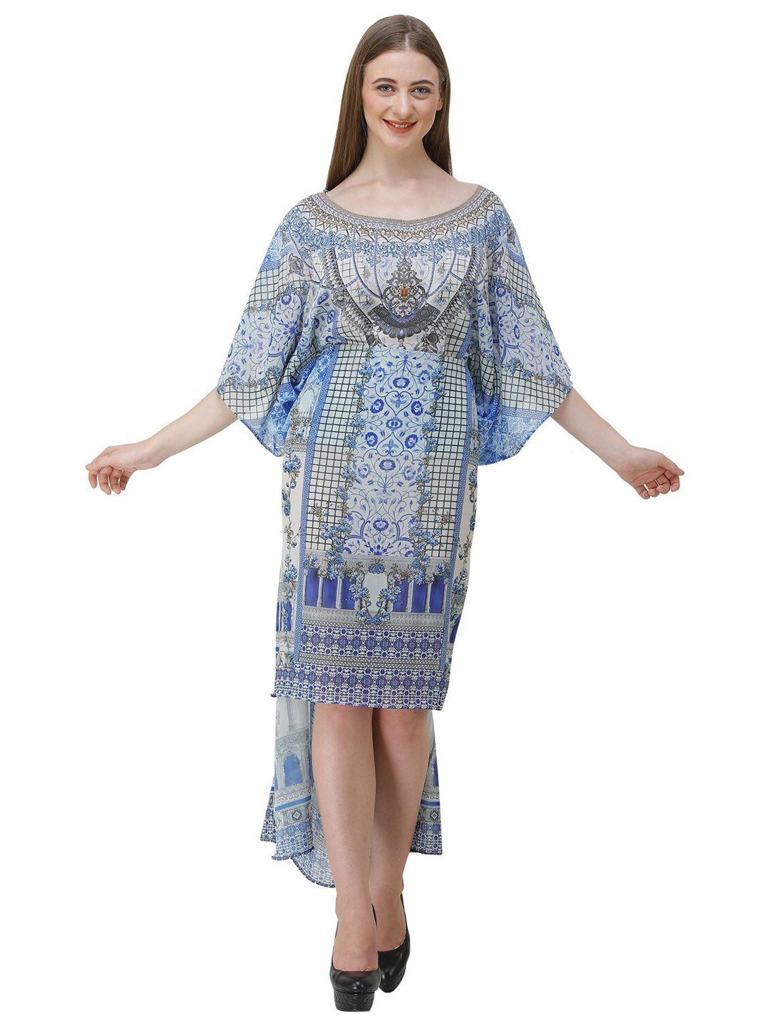 rajoria instyle blue printed georgette kaftan dress