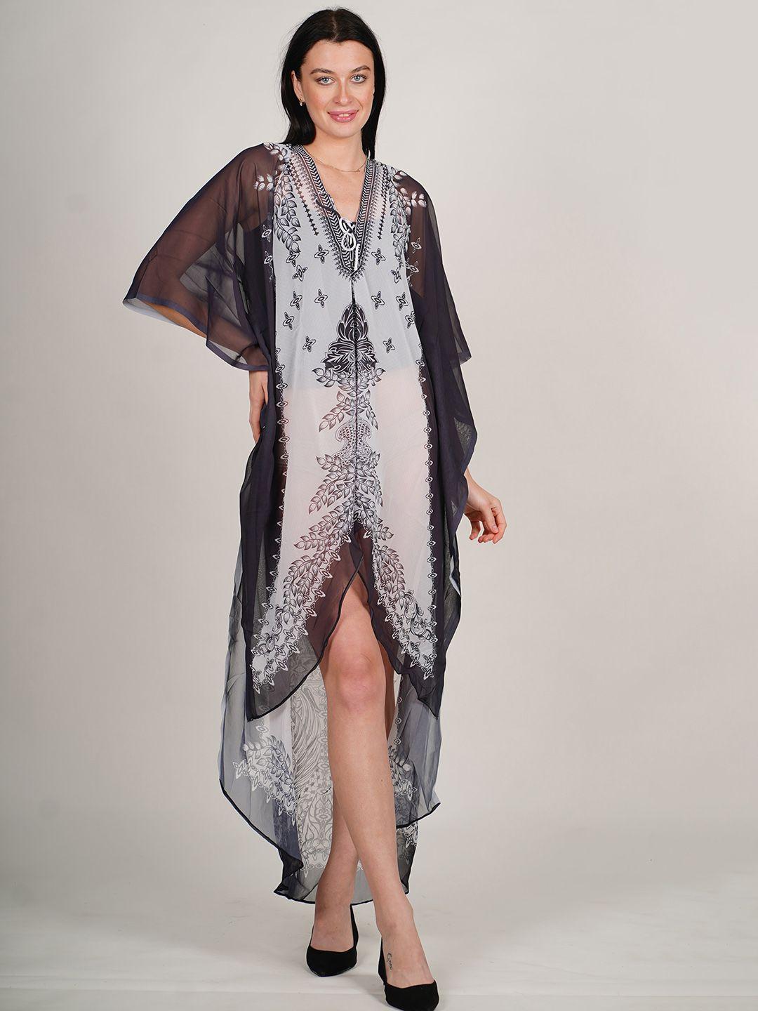 rajoria instyle embellished flared sleeve georgette kaftan midi dress