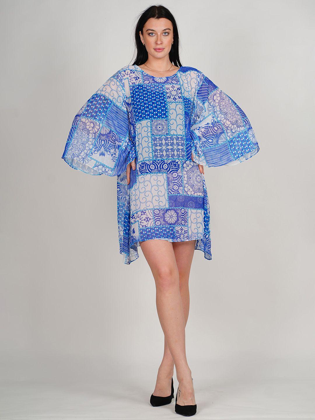rajoria instyle ethnic motifs print flared sleeve georgette kaftan dress