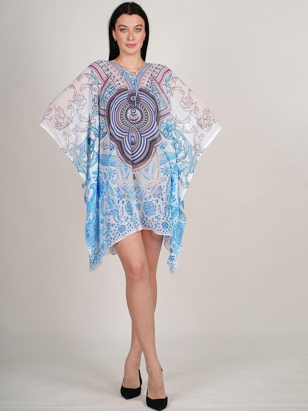 rajoria instyle ethnic motifs print kimono sleeve georgette kaftan dress