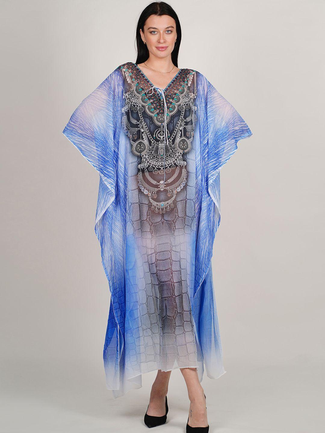 rajoria instyle ethnic printed kimono sleeves georgette kaftan midi dress