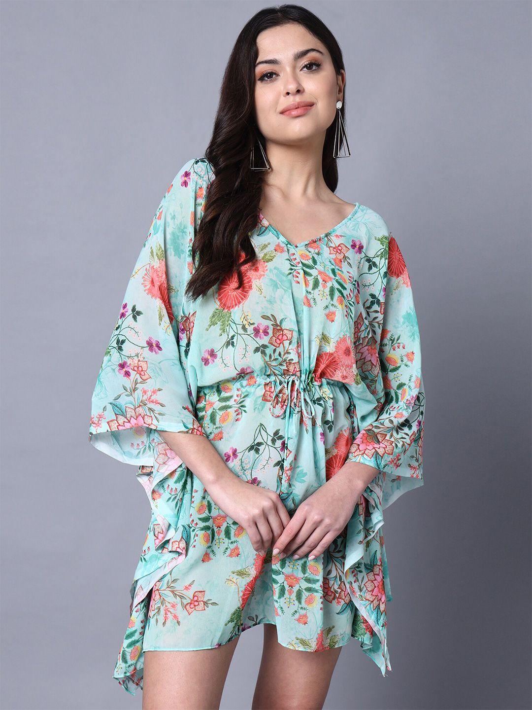 rajoria instyle floral georgette mini kaftan dress