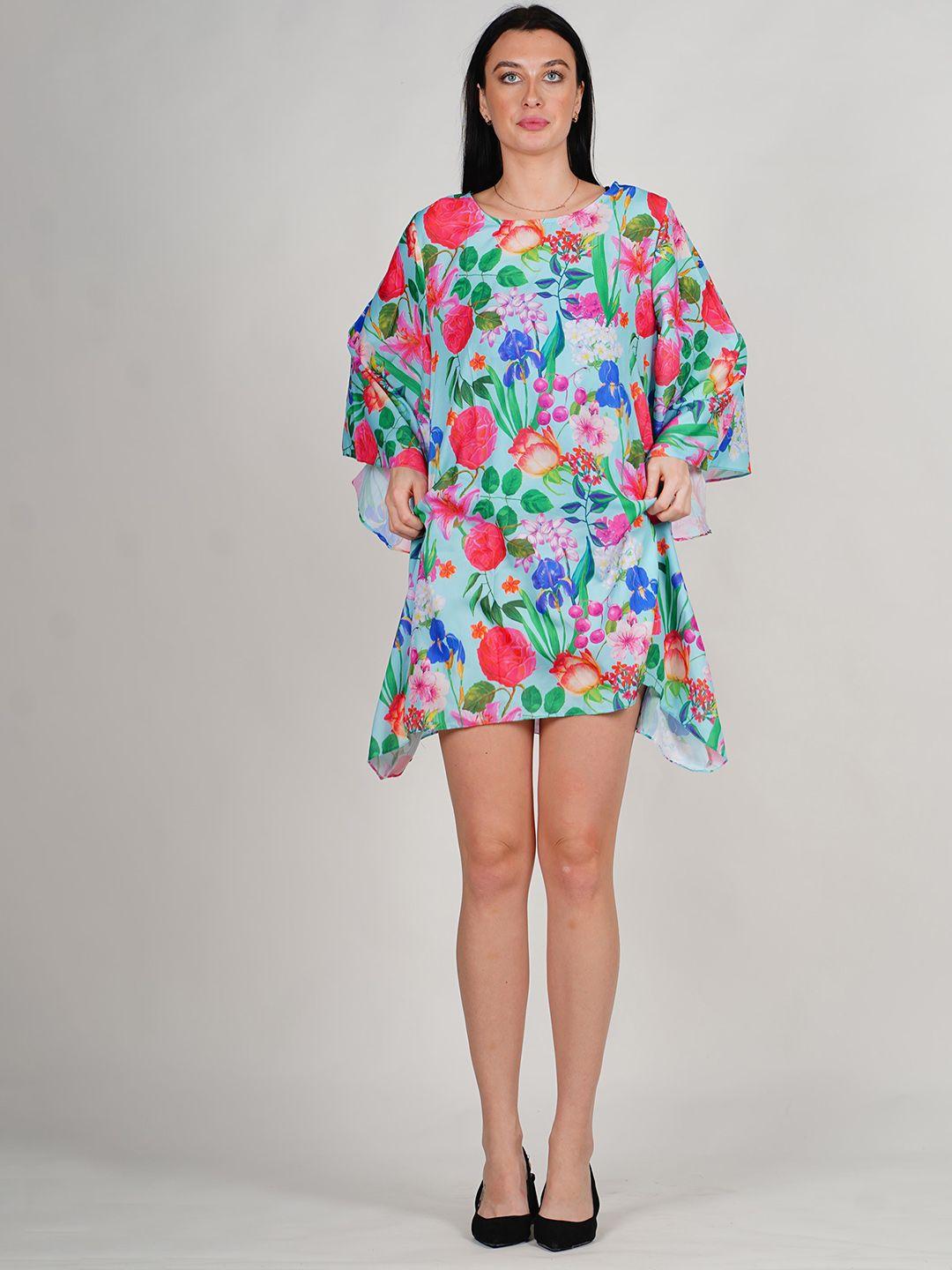 rajoria instyle floral print bell sleeve crepe a-line dress