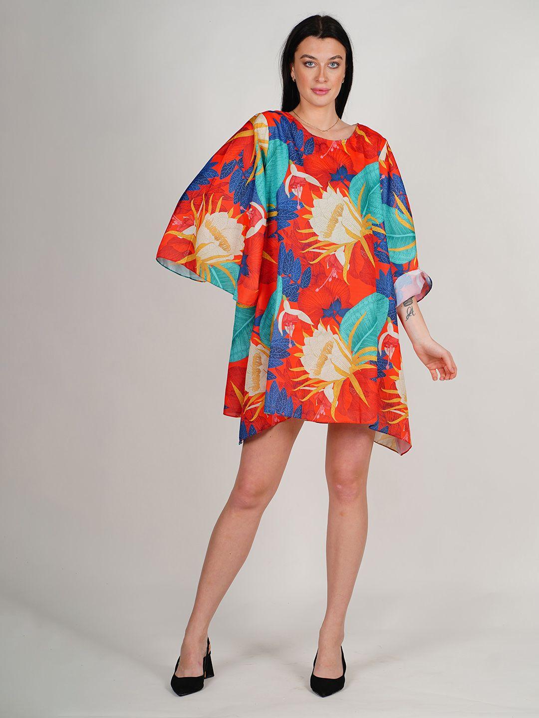 rajoria instyle floral print cape sleeve crepe kaftan dress