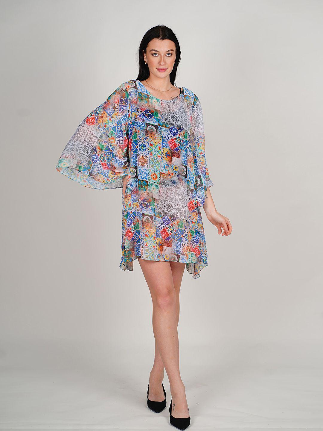 rajoria instyle floral print flared sleeve georgette a-line dress