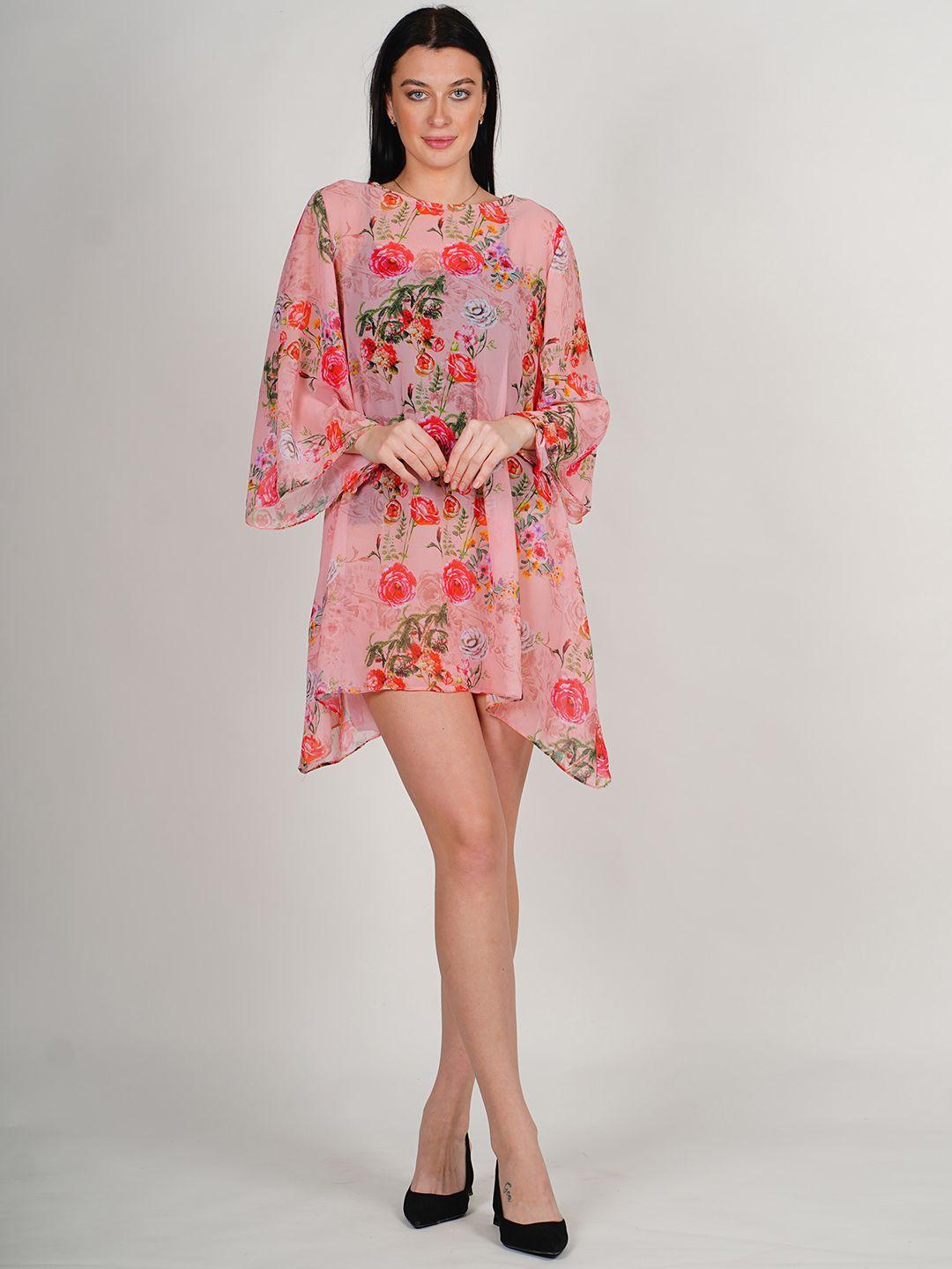 rajoria instyle floral print flared sleeve georgette a-line mini dress