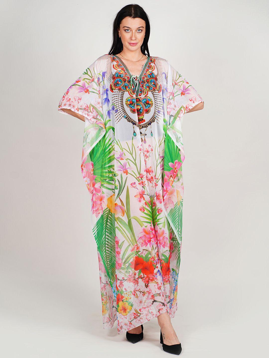 rajoria instyle floral print flared sleeve georgette kaftan maxi dress