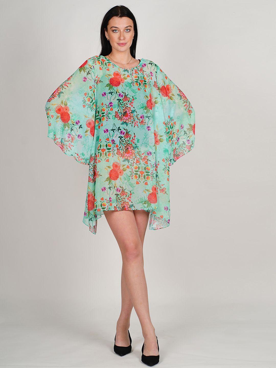 rajoria instyle floral print kimono sleeve georgette kaftan dress