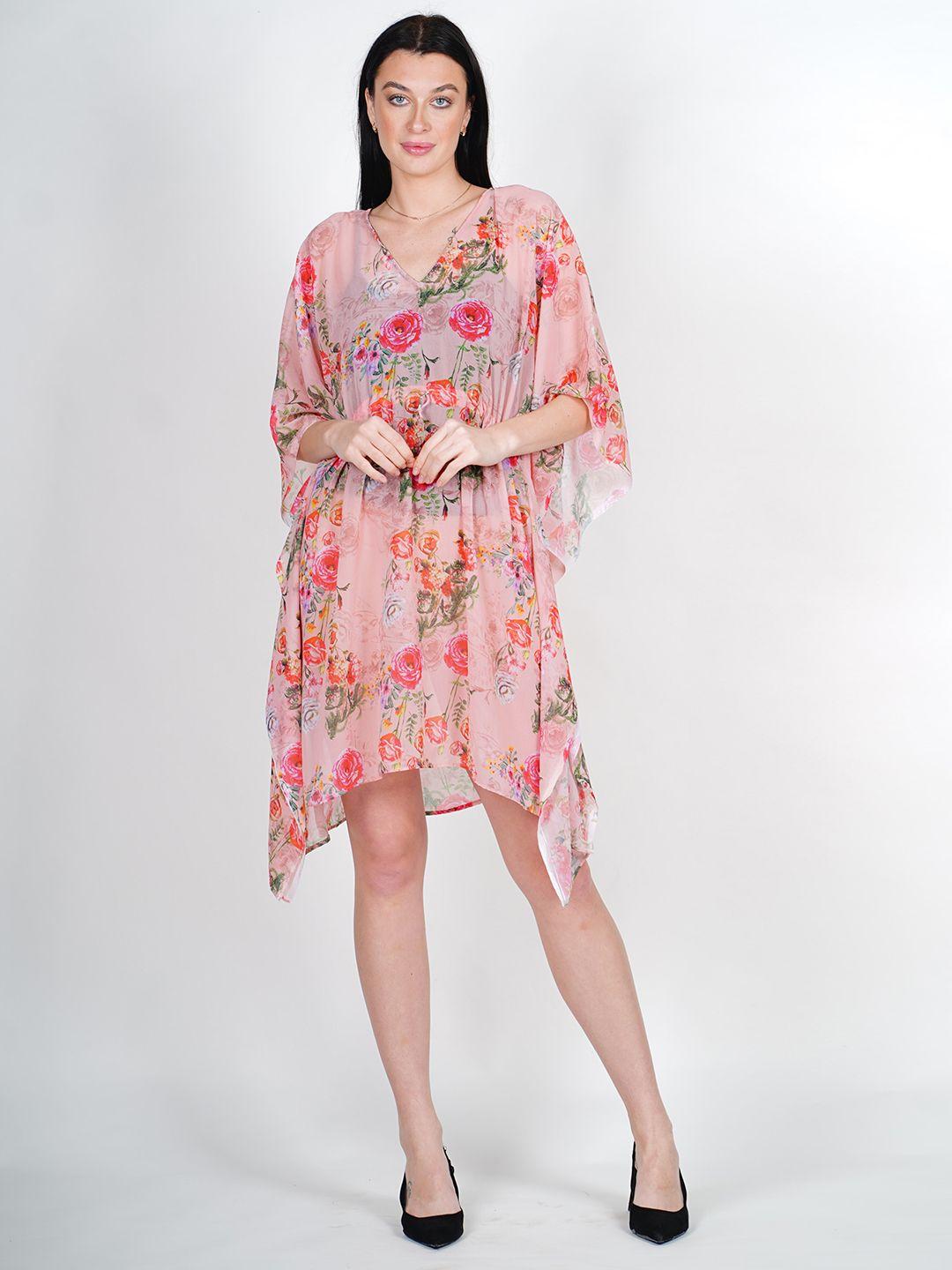 rajoria instyle floral print kimono sleeve georgette kaftan dress