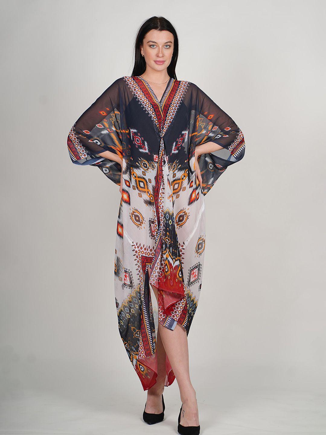 rajoria instyle floral print kimono sleeve georgette kaftan midi dress