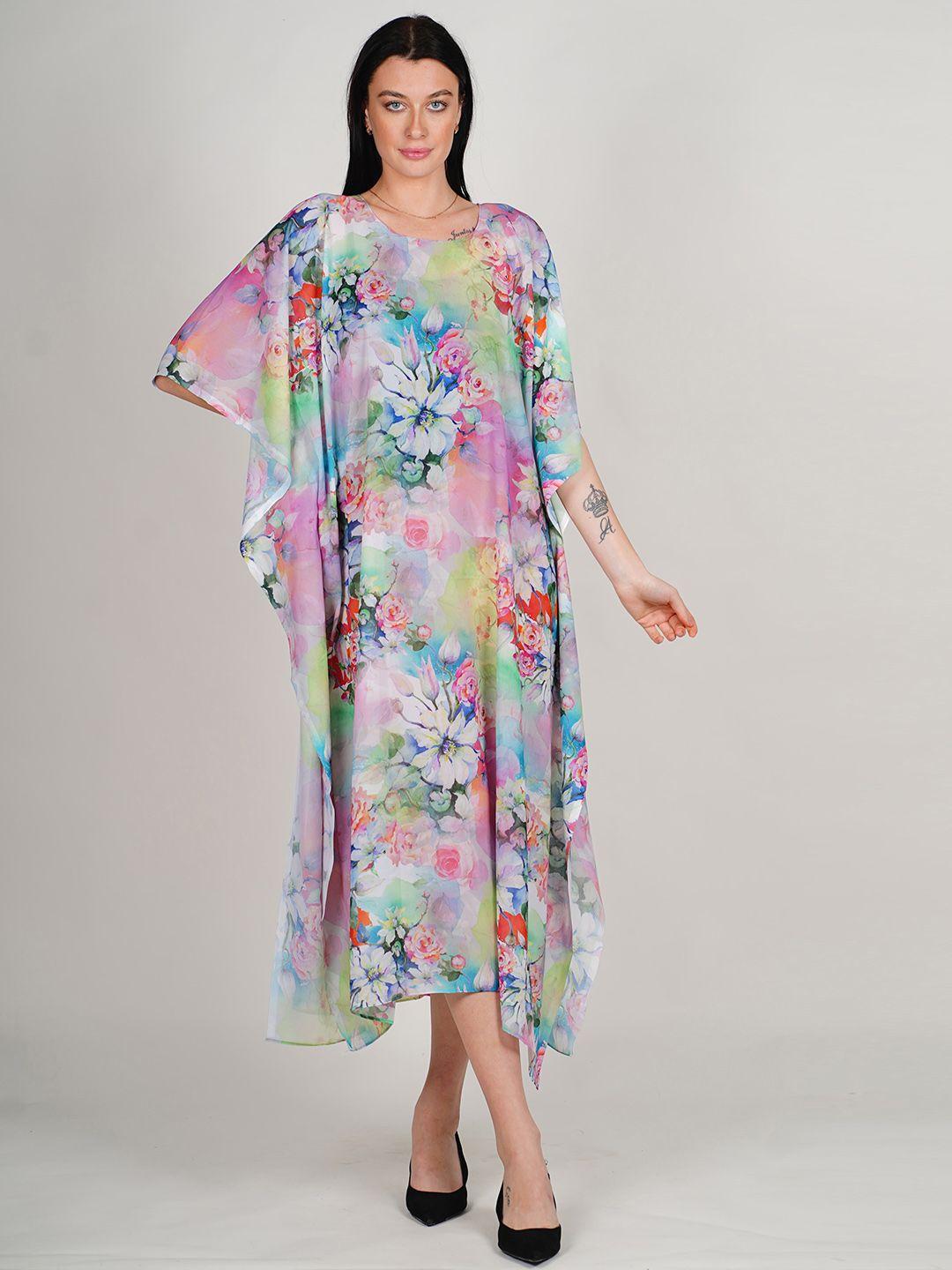 rajoria instyle floral print kimono sleeve georgette kaftan midi dress